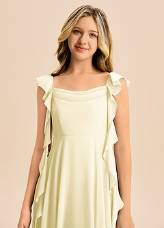 Azazie Carmin Junior Lemon Sorbet A-Line Ruched Chiffon Dress image5