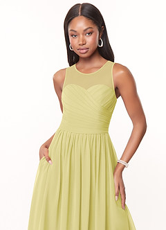 Azazie Nina Bridesmaid Dresses Lemon Sorbet A-Line Pleated Chiffon Dress image5