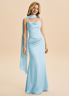 Azazie Sorrel Junior Robe Sirène en Satin extensible Drapé Bleu Ciel image5