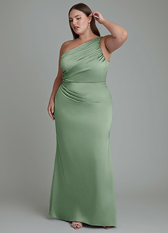 Azazie Akilah Bridesmaid Dresses Matcha Mermaid One Shoulder Stretch Satin Dress image10