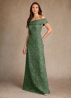 Azazie Medford Kleider für die Brautmutter A-Linie Schulterfrei Blumen-Burnout Kleid Eukalyptus image5