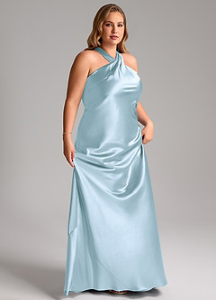 Azazie Doretta Robes de demoiselle d'honneur Robe Sirène en Satiné métallisé Arc Bleu Ciel image11