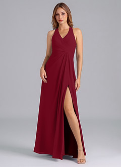 Azazie Dorota Bridesmaid Dresses Burgundy A-Line Pleated Chiffon Dress image3