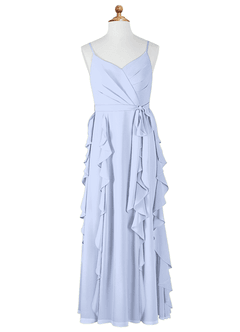 Azazie Peyton Junior Ice A-Line V-Neck Cascading Ruffles Chiffon Dress image6
