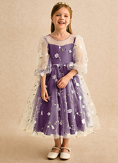 Azazie Elowen Flower Girl Dresses Grape A-Line Sweetheart Neckline Lace Dress image5