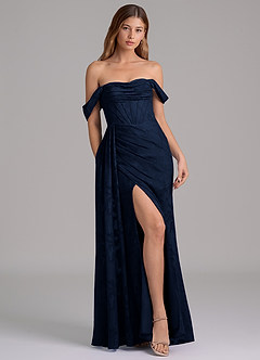 Azazie Amyra Brautjungfernkleider Wandelbar Meerjungfrau-Linie Schulterfrei Blumen-Burnout Kleid Dunkelmarine image1