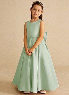 Azazie Pipsy Robe Demoiselle D'honneur Fillette Robe Trapèze en Mat Satiné Arc Vert Sauge image4