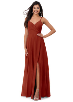 Azazie Lennon Bridesmaid Dresses Rust A-Line Lace Chiffon Dress image1
