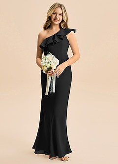 Azazie Alissa Junior Black A-Line Ruched Chiffon Dress image1