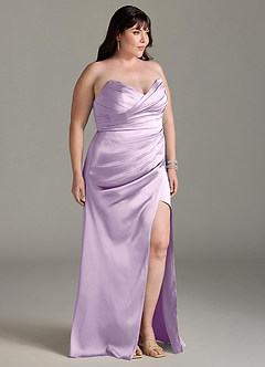 Azazie Yola Bridesmaid Dresses Frosted Lilac Sheath V-Neck Pleated Stretch Satin Convertible Dress image12