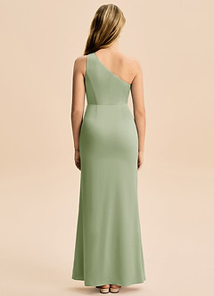 Azazie Akilah Junior Vestido de Salvia Polvorienta de Satén Elástico de Corte Recto con Plisado image6