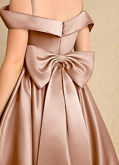 Azazie Favia Flower Girl Dresses Champagne Rose A-Line Off the Shoulder Matte Satin Dress image7