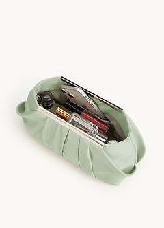 front Matching Color Matte Satin Pleated Clutch