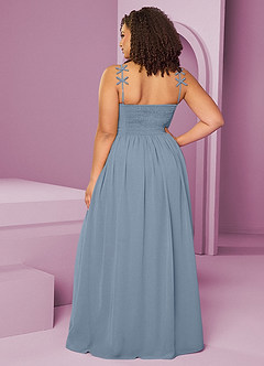 Barbie ♥ Azazie Jurken voor bruidsmeisjes Jurk van Chiffon met A-Lijn Geplooid Stoffig Blauw image8