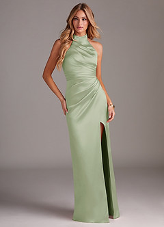 Azazie Jemma Bridesmaid Dresses Dusty Sage Sheath Pleated Stretch Satin Dress image3
