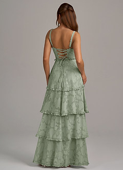 Azazie Romie Bridesmaid Dresses Agave A-Line Corset Floral Burnout Dress image5