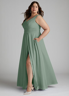 Azazie Karina Bridesmaid Dresses Silver Sage A-Line Pleated Chiffon Dress image7