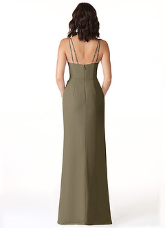 Azazie Leo Bridesmaid Dresses Willow Green Mermaid V-Neck Pleated Chiffon Dress image2