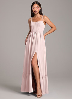Azazie Kailee Bridesmaid Dresses Blushing Pink A-Line with Pockets Chiffon Dress image5