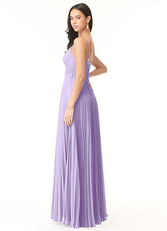 Azazie Vini Robes de demoiselle d'honneur Robe Trapèze en Mousseline de soie Col V plissé Lilas image4