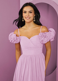 Barbie ♥ Azazie Jurken voor bruidsmeisjes Converteerbaar Jurk van Chiffon met A-Lijn Off the Shoulder Snoep Roze image18