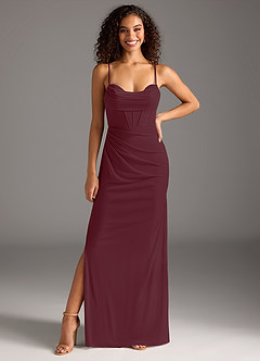 Azazie Mai Bridesmaid Dresses Cabernet Sheath Pleated Mesh Dress image3
