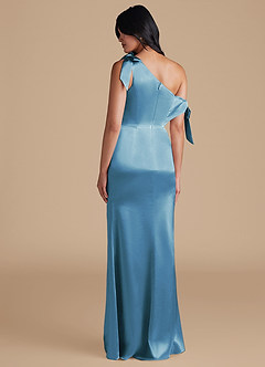 Azazie Xyla Bridesmaid Dresses Steel Blue Sheath Off the Shoulder Metallic Satin Convertible Dress image5
