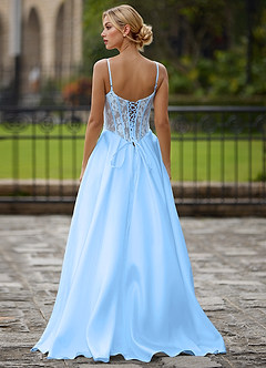 Nimbus Ljusblå Utskuren Korsett Satin Balklänning image2