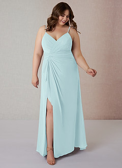 Azazie Emerald Final Sale Sea Glass A-Line Ruffled Chiffon Dress image7