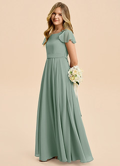 Azazie Cady Junior Silver Sage A-Line Pleated Chiffon Dress image7