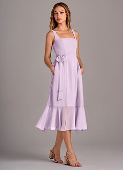 Azazie Deb Bridesmaid Dresses Frosted Lilac A-Line with Pockets Chiffon Convertible Dress image3