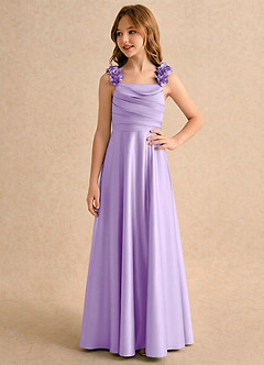 Azazie Rosita Girls Formal Robe Demoiselle D'honneur Fillette Robe Trapèze en Satin extensible Plissée Lilas image4