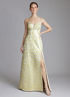 Azazie Oaklie Bridesmaid Dresses Yellow Blossom A-Line Jacquard Dress image6