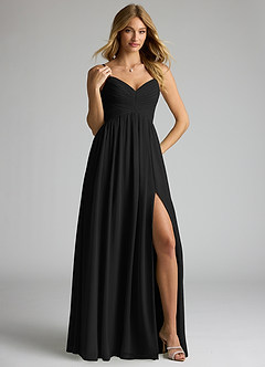 Azazie Alia Bridesmaid Dresses Black A-Line Pleated Chiffon Dress image4
