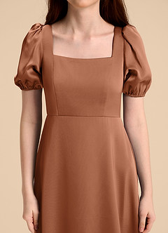 Azazie Briar Junior A라인 절하다 스트레치 새틴 플로어 길이 주니어 신부 들러리 드레스 image8