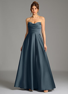 Azazie Ayla Vestidos de damas de honor Vestido de Crepúsculo de Satén Elástico de Corte en A con Corsé image3