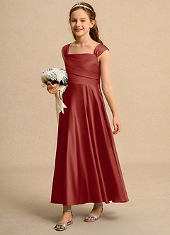 Azazie Bundle Girls Formal Flower Girl Dresses Terracotta A-Line Pleated Matte Satin Dress image5