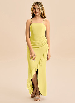 Azazie Buzzy Junior Canary Sheath Pleated Chiffon Dress image4