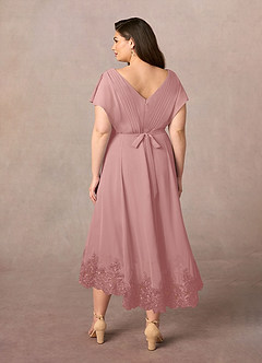 Azazie Palana Mère de la mariée Robes Robe Trapèze en Mousseline de soie Dentelle Rose Poussiéreuse image10