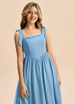 Azazie Delia Junior Abito A-Line in Chiffon Fiocco Blu Acciaio image2