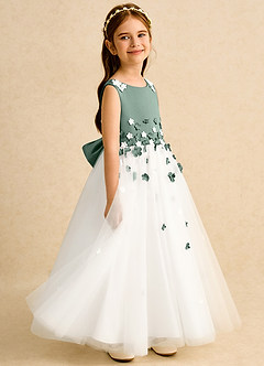 Azazie Eleni Final Sale Ivory Dusty Sage Ball-Gown Bow Tulle Dress image5