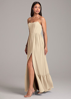 Azazie Kailee Bridesmaid Dresses Champagne A-Line with Pockets Chiffon Dress image3