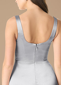 Azazie Joyce Bridesmaid Dresses Silver A-Line Side Slit Metallic Satin Dress image5