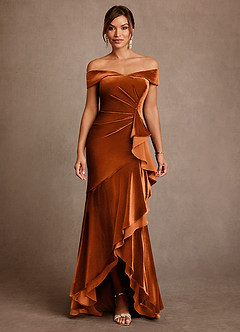 Azazie Billings vestidos de madre de la novia Vestido de Naranja Quemada de terciopelo de Corte Sirena con Vestidos sin tirantes image1