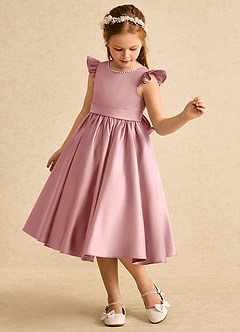 Azazie Dumpling Blumenmädchenkleider A-Linie Schleifen Matte Satin Kleid Altrosa image4