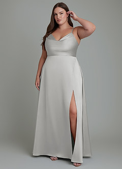 Azazie Sarella Robes de demoiselle d'honneur Robe Trapèze en Satin extensible Plissé Argent image6