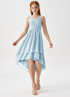 Azazie Mariam Junior Sky Blue A-Line Pleated Chiffon Dress image3