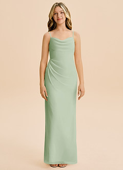 Azazie Mai Junior Vestido de Salvia Polvorienta de Gasa de Corte Recto con Plisado image3