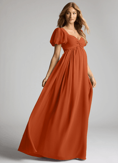 Azazie Madisynn Maternity Bridesmaid Dresses Bow Chiffon Floor-Length Dress image4