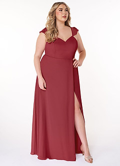 Azazie Everett Bridesmaid Dresses Pomegranate A-Line V-neck Ruched Chiffon Dress image9